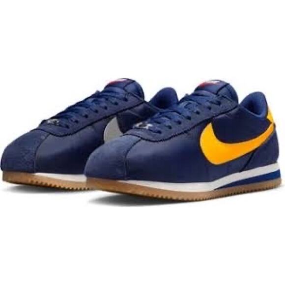 Nike Cortez sneakers in navy and yellow Womens Nylon Suede Sz W7 M5.5 - Picture 2 of 6